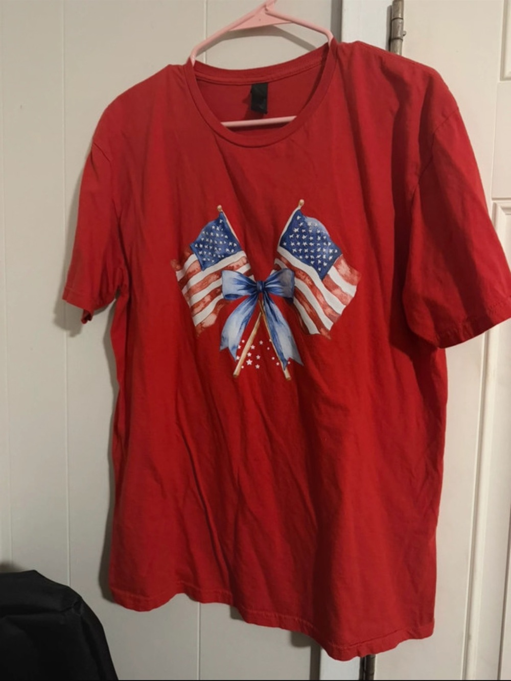 Kids Red T-Shirt with American Flag Bow Graphic